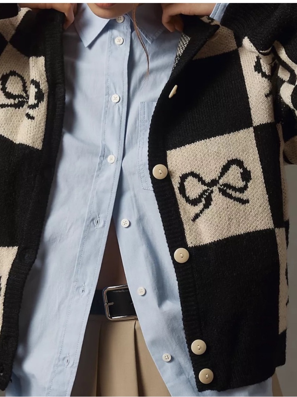 Lisa Says Gah Black and White Checkered Cardigan with Bow Design xs/s - Picture 3 of 12